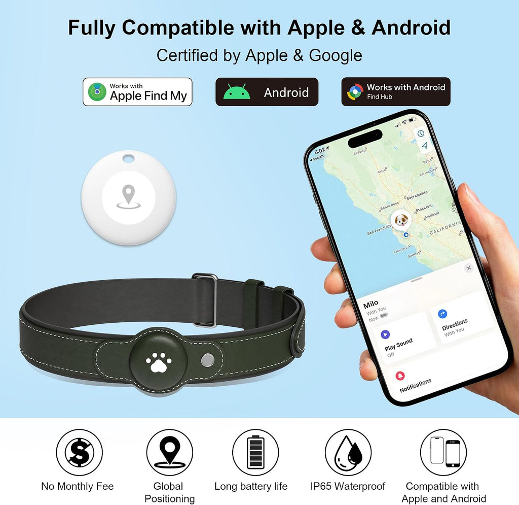 GPS Tracker for Dogs, Dog GPS Tracker, Pet Location Tracker with Collar, Real-Time Tracking, No Monthly Fee or Subscription, Waterproof, 365-Day Long Battery Life, Dog Tracking Device, iOS & Android