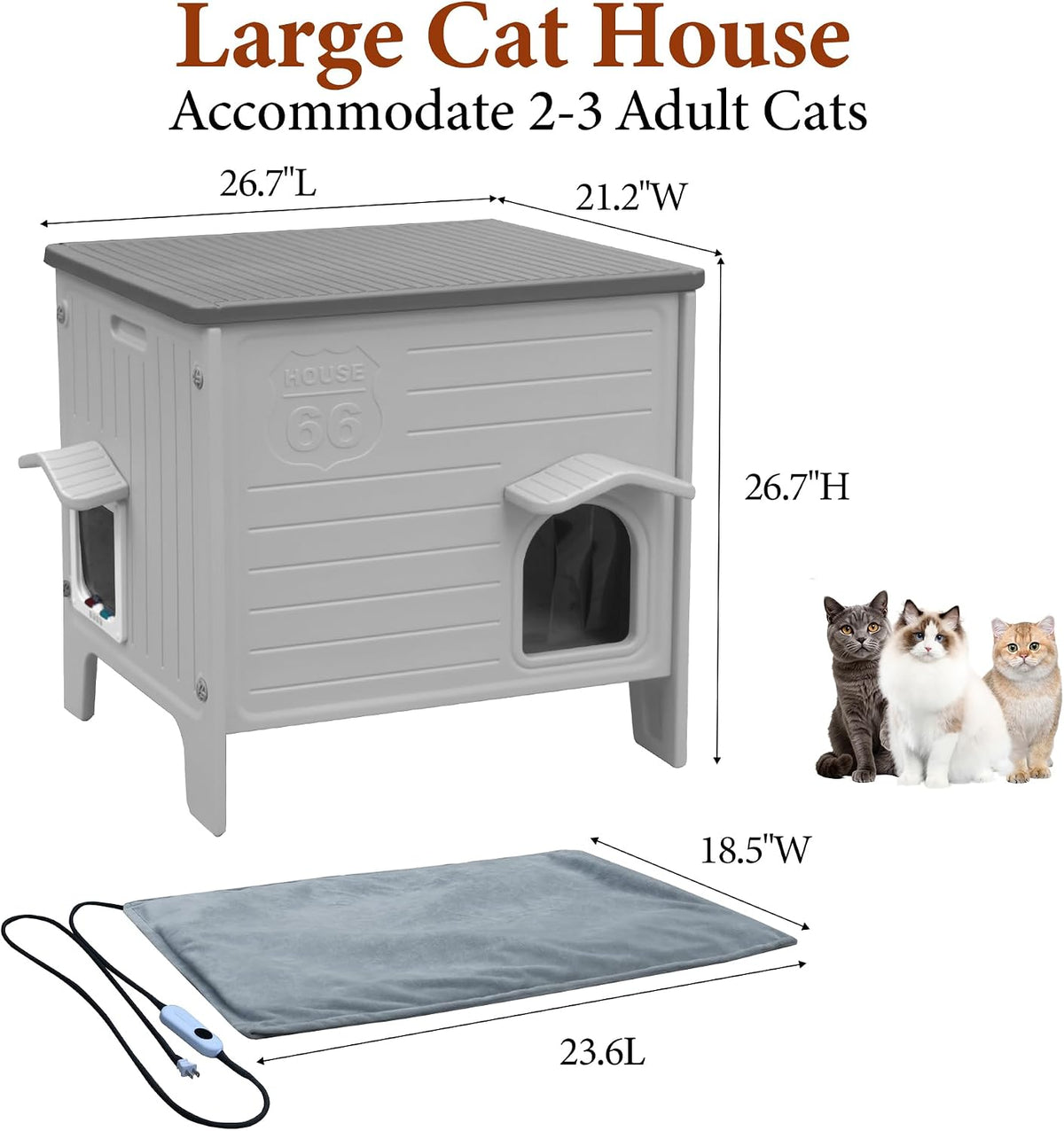 Heated Cat House Outdoor Large Weatherproof Plastic Cats Shelter
