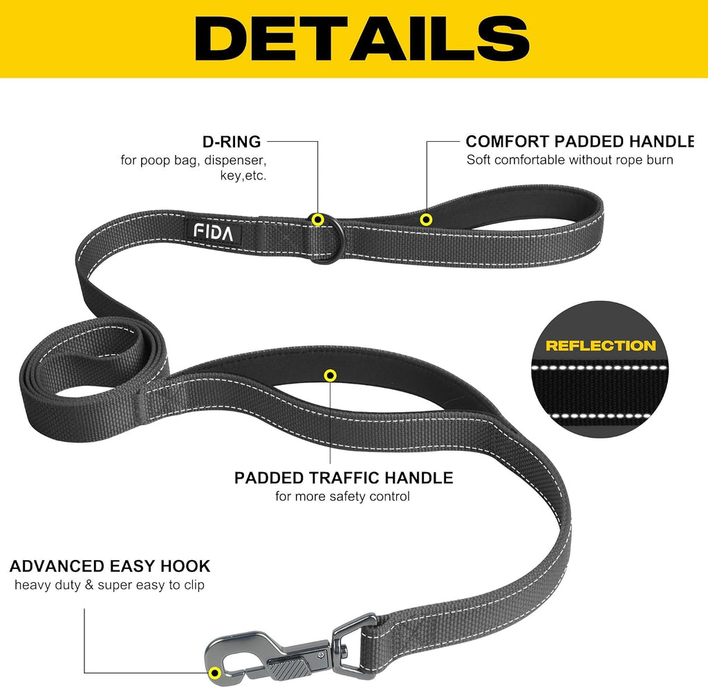 Fida Heavy Duty Dog Leash for Medium Large Dogs, 6 FT, Dual Padded Handles