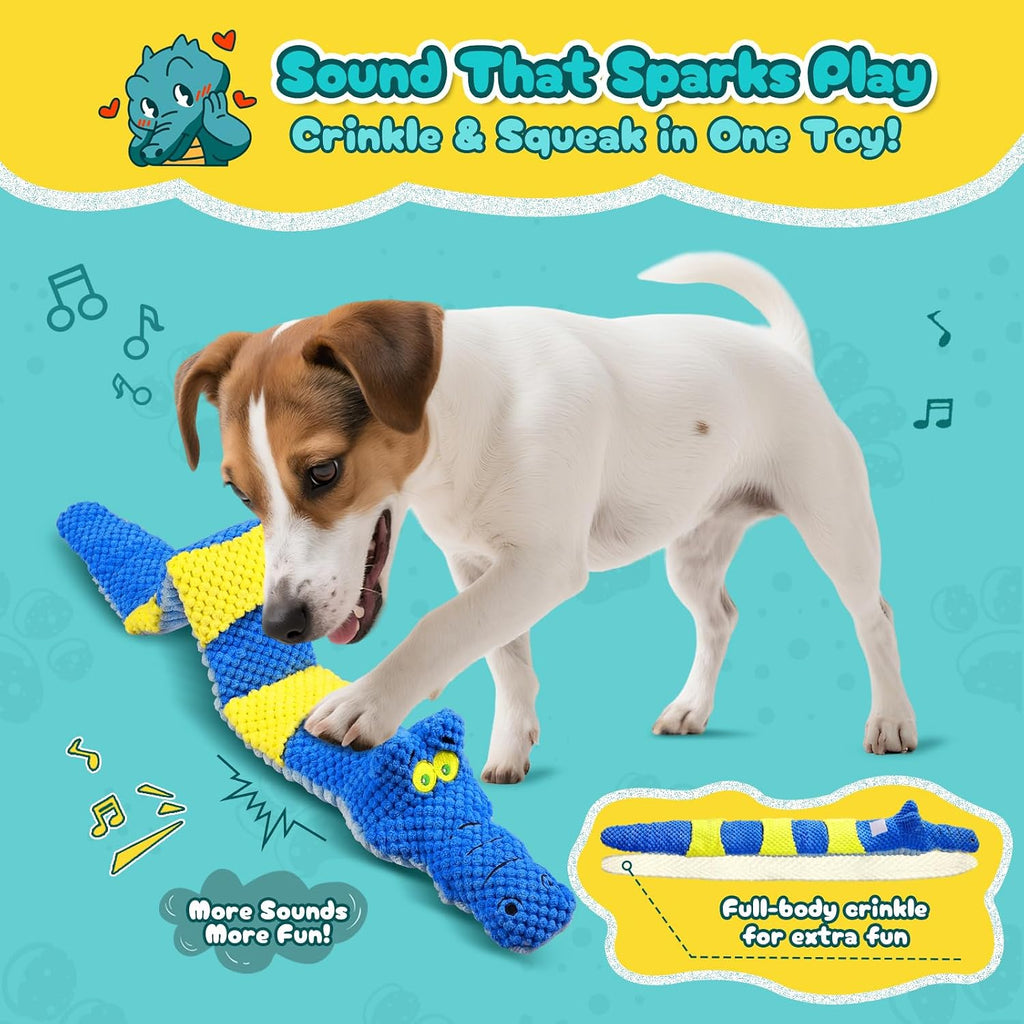 TOOPTATE Crocodile Squeaky Dog Toy | Dual-Opening Treat Pocket for Puzzle Play, Long Plush Body For Tugging, Suitable for Small, Medium, and Large Dogs