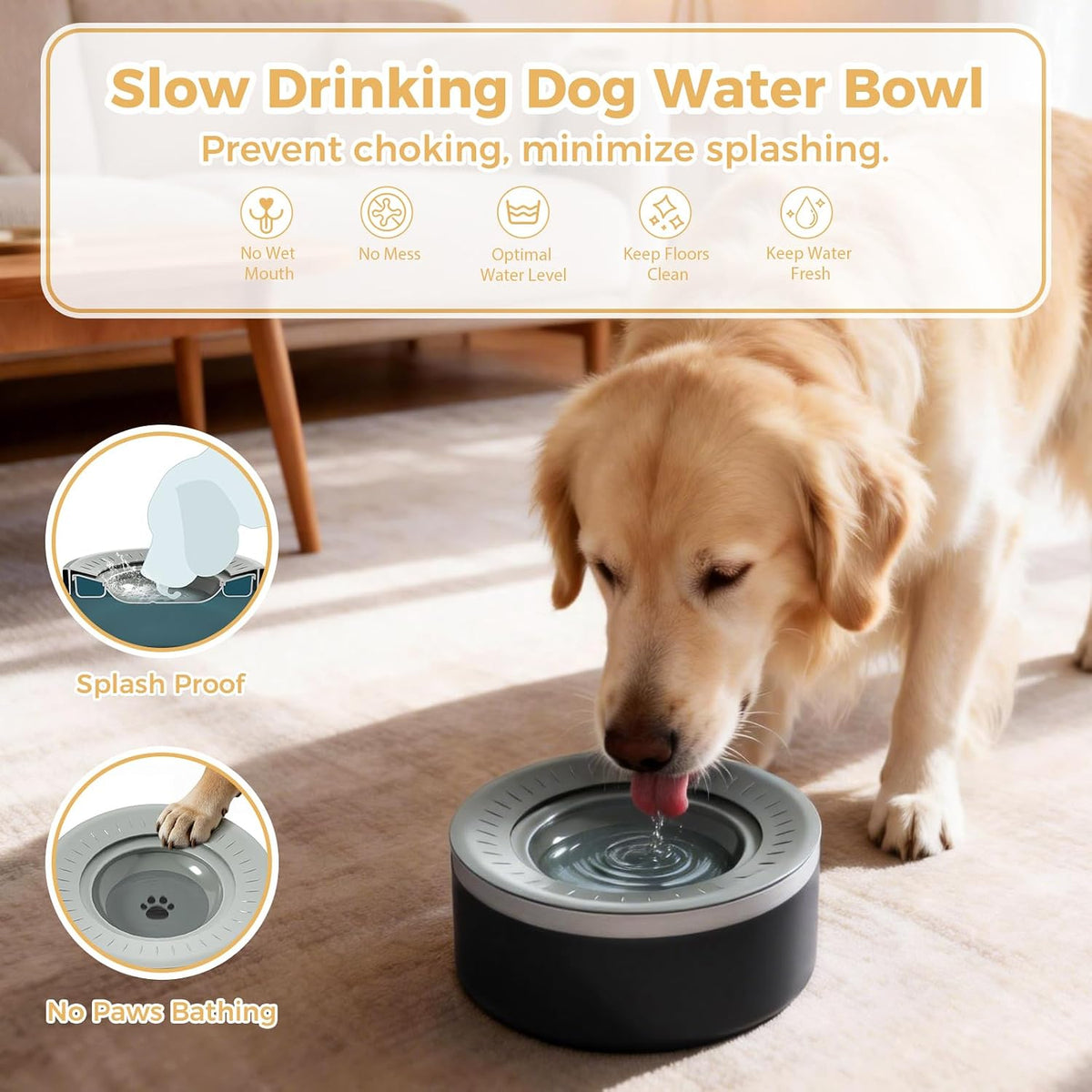 Stainless Steel Dog Water Bowls, No Spill Water Bowls for Dogs, Black