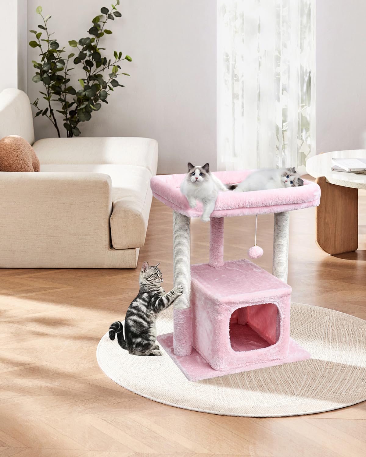 SYANDLVY Pink Cat Tree for Indoor Cats Large Adult, 27" Activity Tower