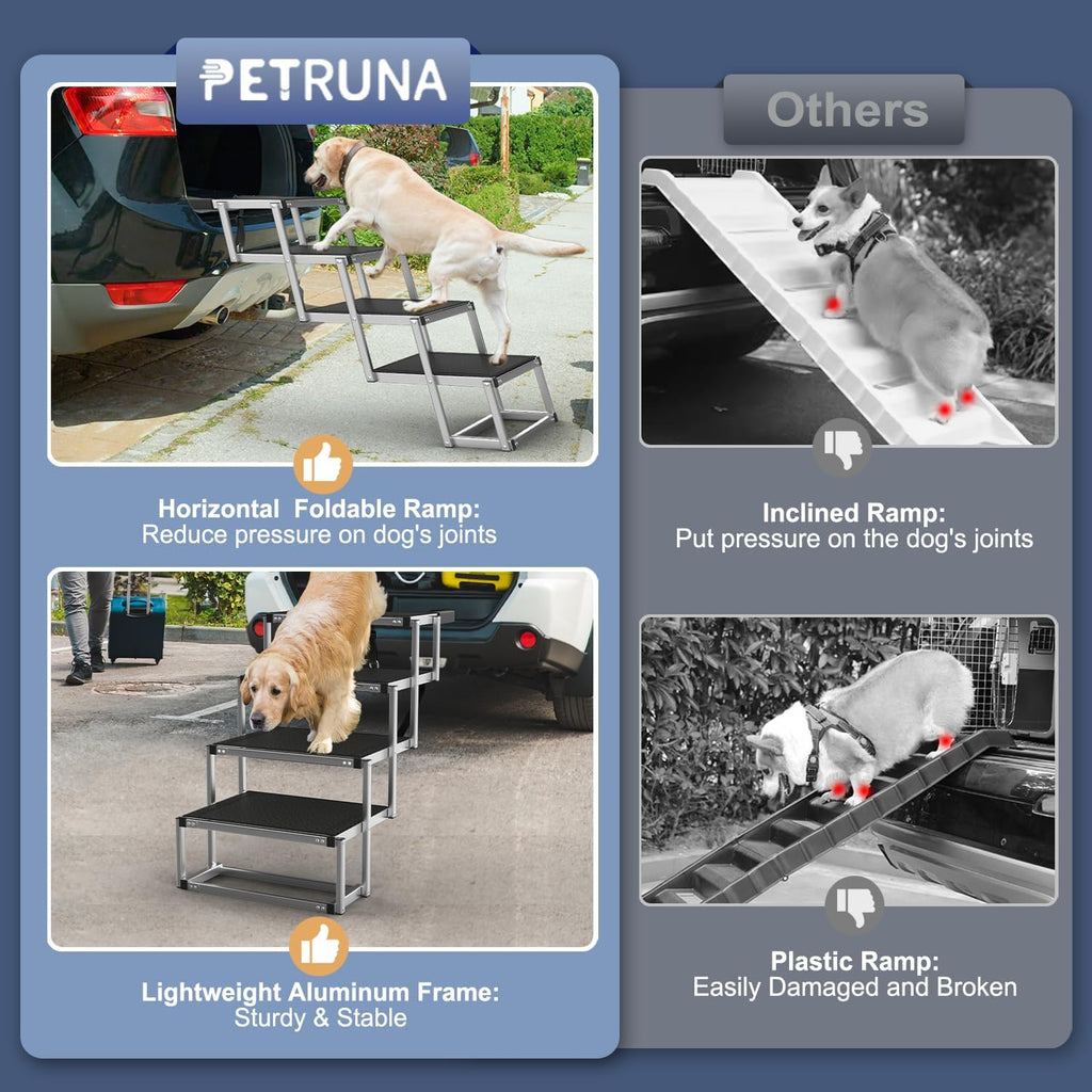 Foldable Dog Stairs for Car, 17" Aluminum Dog Steps for Car 4 Steps