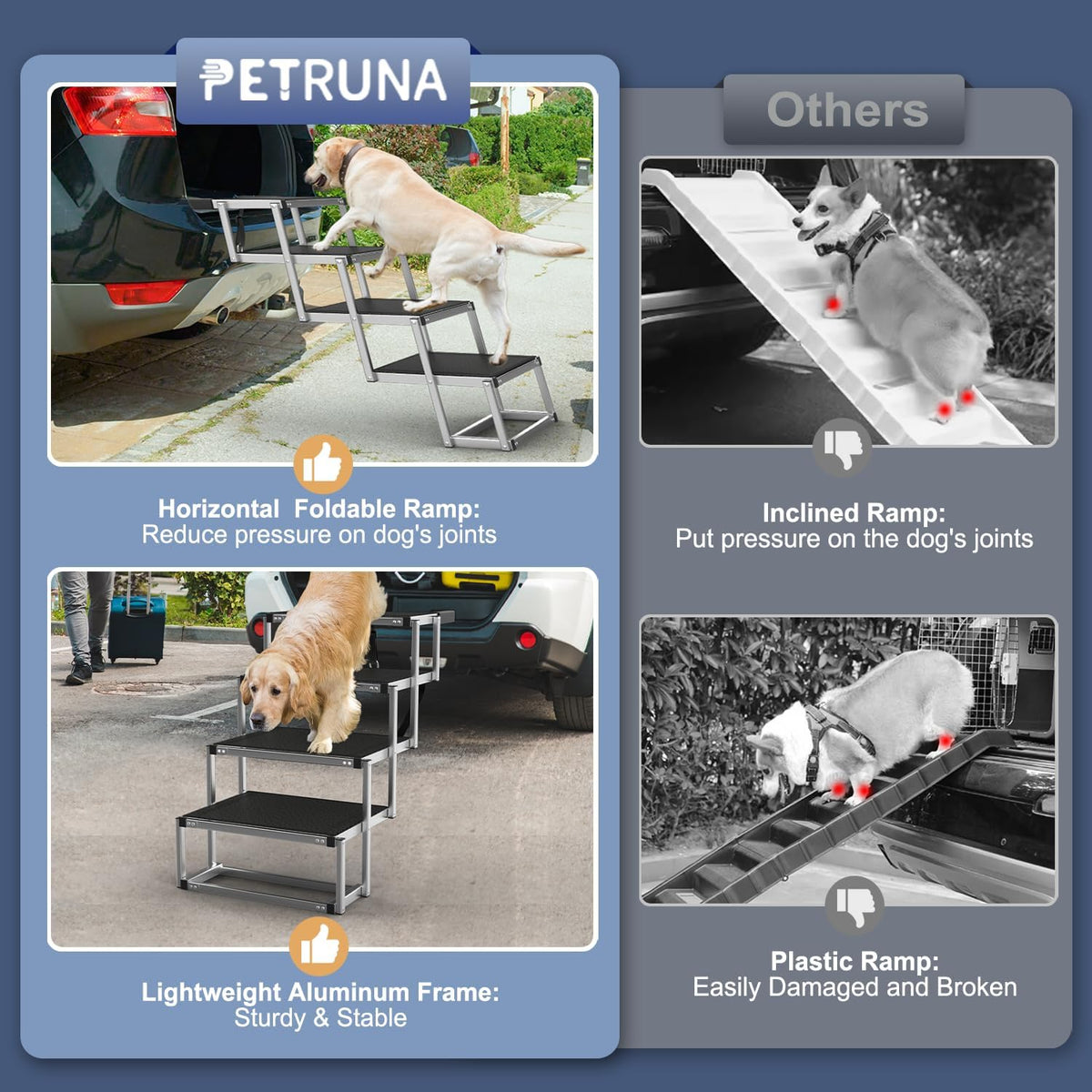 Foldable Dog Stairs for Car, 17" Aluminum Dog Steps for Car 4 Steps