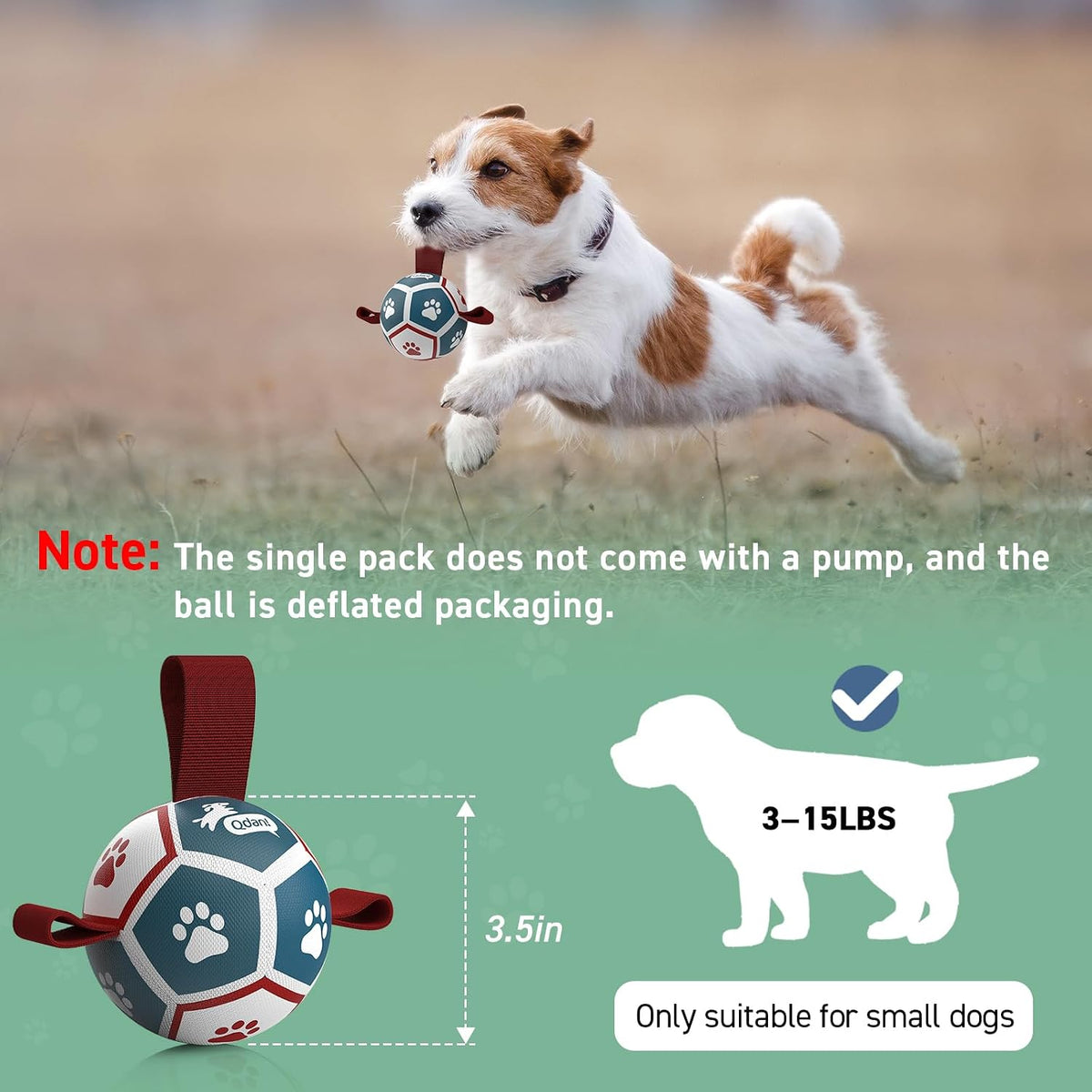 QDAN Small Dog Toys, Puppy Balls, Dog Balls with Straps for Small Breed | 3.5 Inch Small Soccer Ball for Dogs, Puppy Toys for 3-15 lbs Dogs, Dog Birthday Gift, Herding Ball for Small Dogs, Blue Red