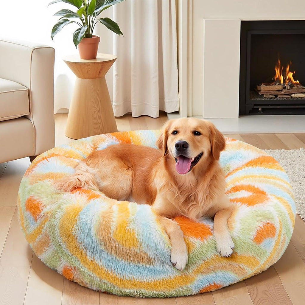 Calming Soft Round Dog & Cat Bed, Donut Cuddler Warming Cozy Fluffy Plush Cushion Beds for Small Medium Sized Dog and Cat