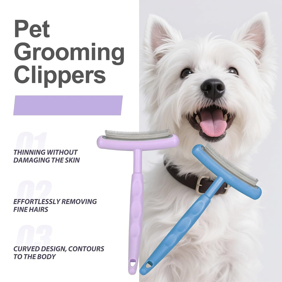 Pet Deshedding Brush for Dogs Cats, All Hair Types Grooming Tool (Purple)