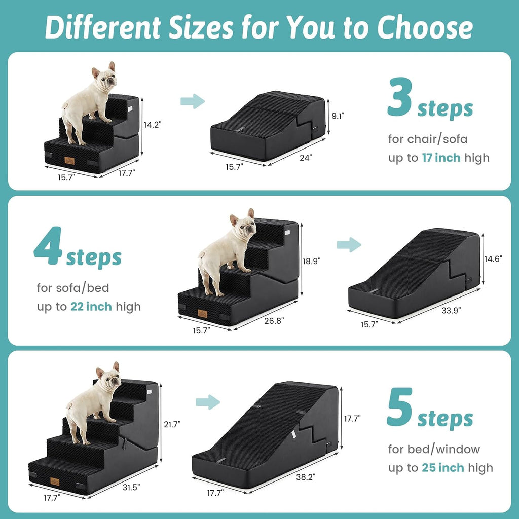 COZY KISS Dog Stairs for Small Dog, 18.9" H, 4 Step pet Step for Bed, Black