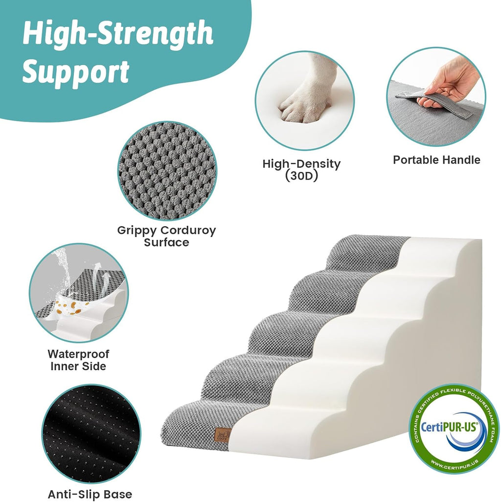 COZY KISS Dog Stairs for Small Dogs, 5 Step Pet Stairs for Beds & Couches