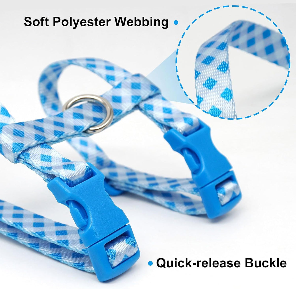 azuza Cat Harness and Leash Set, Escape Proof for Safe Walking, Blue Plaid