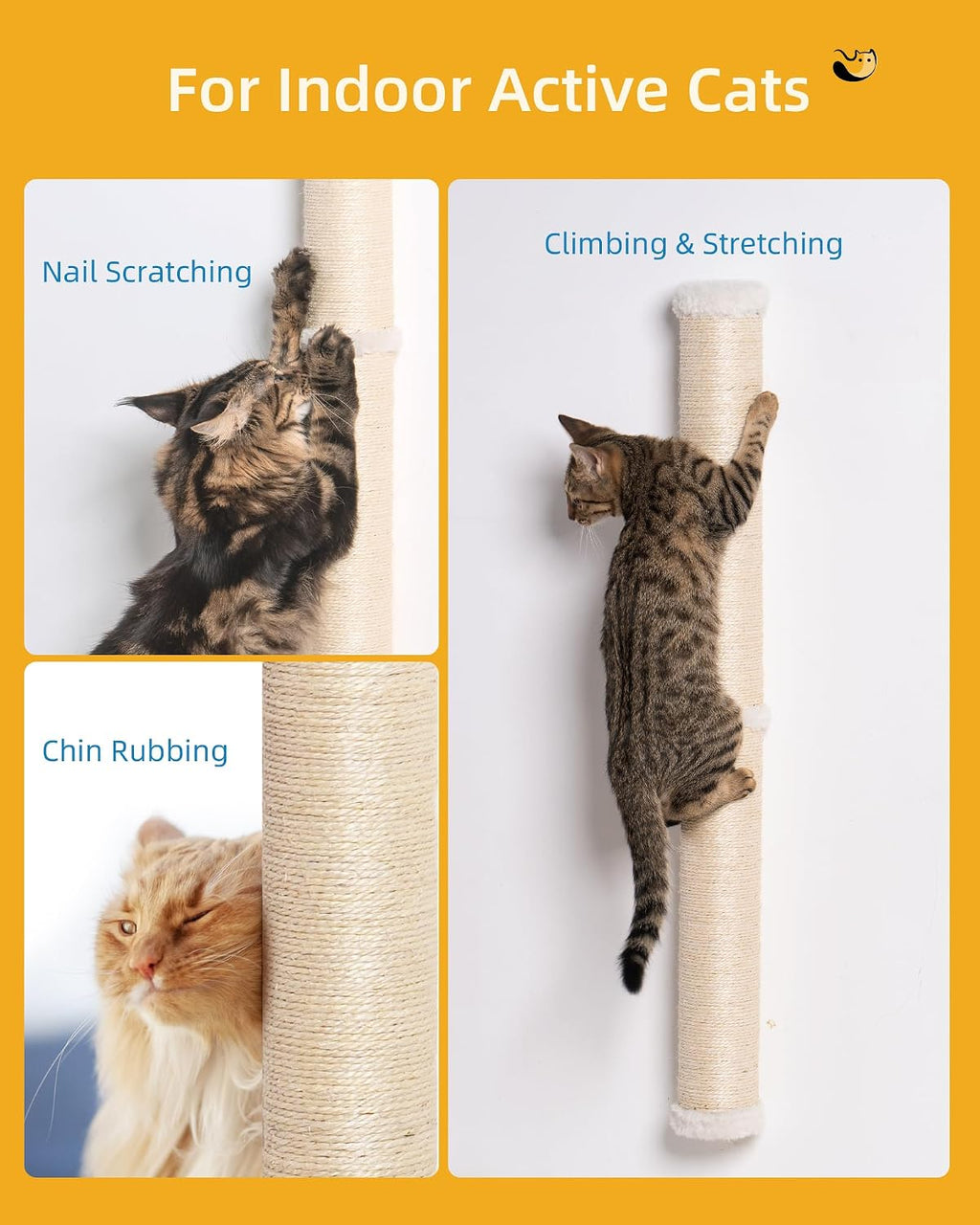 Aechonow 34" Cat Scratching Post, Sisal Wall Mounted Cat Scratcher for Cats