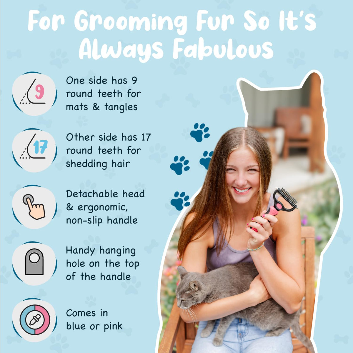 Sinko Shedding Brush for Dog and Cat, Undercoat Rake & Comb with Extra-Wide Double-Sided Stainless Steel Teeth for Deshedding, Brushing, Removing Loose Fur, Knots, Mats & Tangles in Pets (pink)