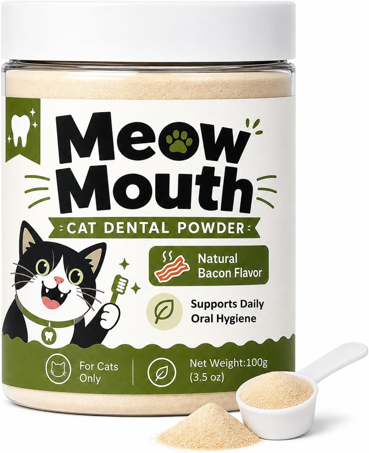 Meow Mouth Cat Dental Powder, Cat Teeth Cleaning Powder, 3.5 Oz
