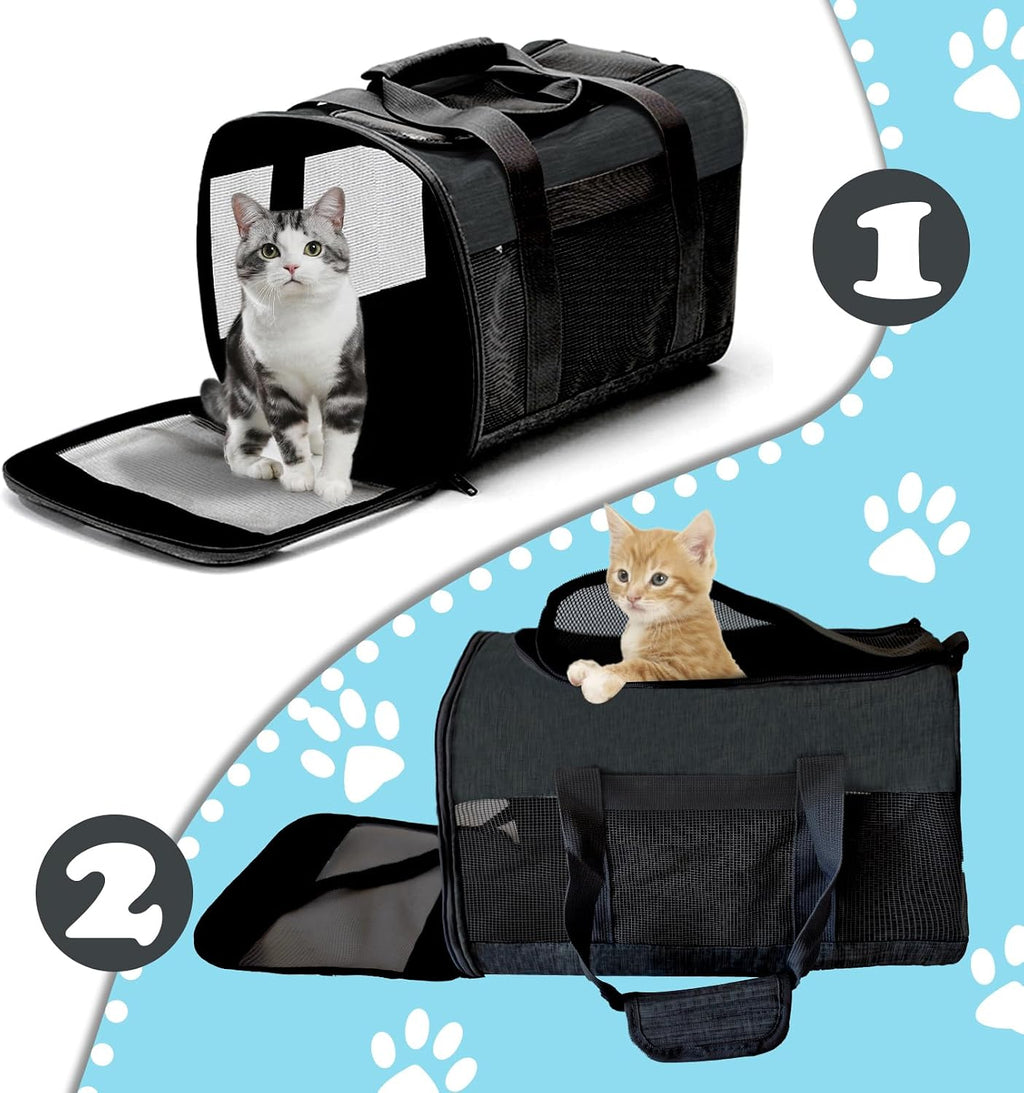 Travel Carrier for Cats,Cat Soft-Sided Carriers Ventilated Breathable Foldable Kitten Carrier Soft Airline Approved Carrier for Small Dogs Kitty Puppies Under to 12 Lb(Black)