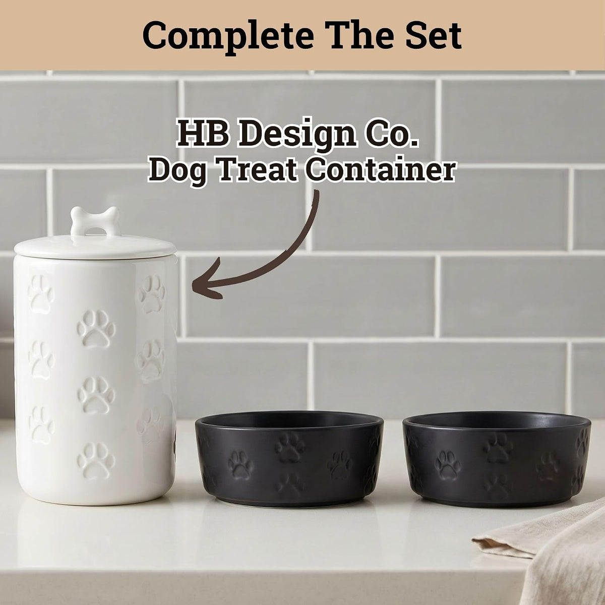 Ceramic Dog Bowl Set of 2 with Anti-Skid Base, 5.5"W x 2"H, 2 Cup Capacity