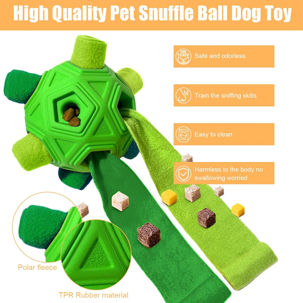 Dog Snuffle Ball-Interactive Puzzle Dog Toys Encourage Natural Foraging Skills Slow Feeder for Training and Stress Relief, Cloth Strip Hiding Food Dog Toys for Any Size Dogs (All Green)