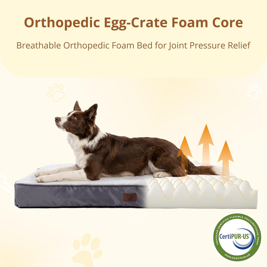 EGOHOME Comfort Orthopedic Egg-Crate Foam Flat Dog Bed, Beige, 29x21