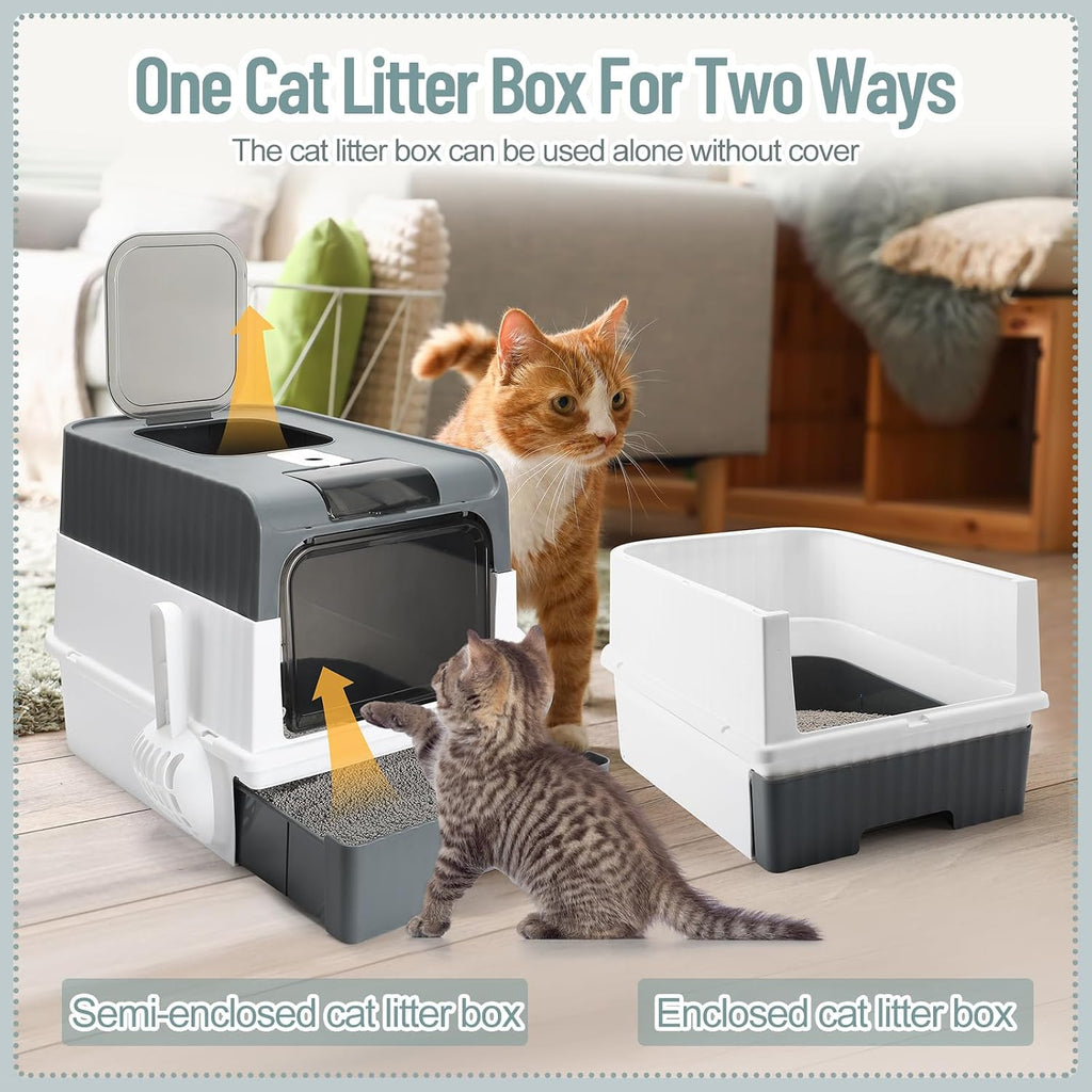 Tioncy 7 Pcs Kitten Litter Box Starter Kit, Enclosed with Shovel, Gray