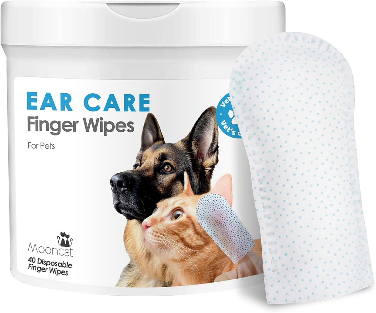 Mooncat Cat Ear Wipes, Finger Ear Cleaner with Silicone Dots, 40 Wipes