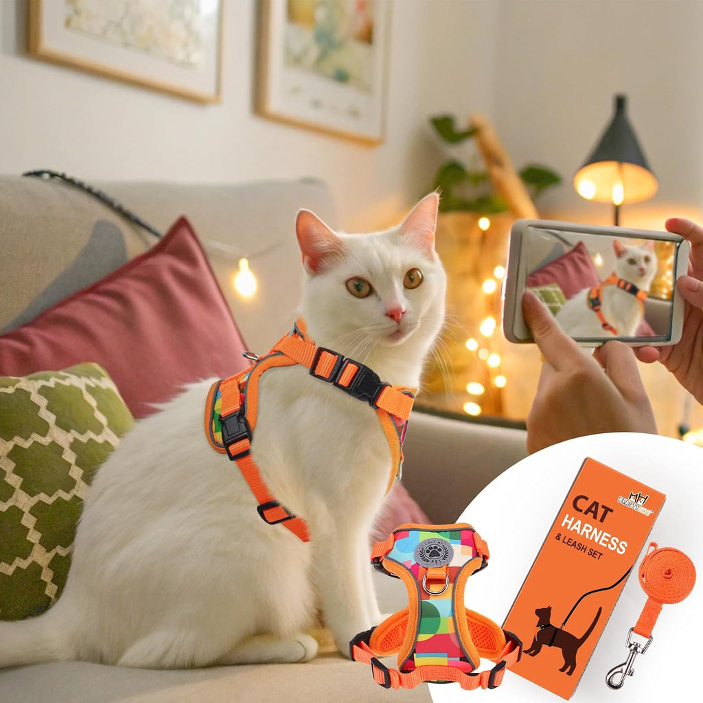 BEAUTYZOO Cat Harness and Leash,Escape Proof Easy-On Vest w/Neck Buckle, S