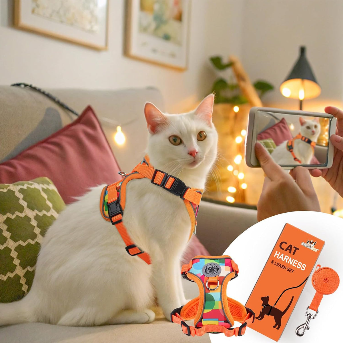 BEAUTYZOO Cat Harness and Leash,Escape Proof Easy-On Vest w/Neck Buckle, S