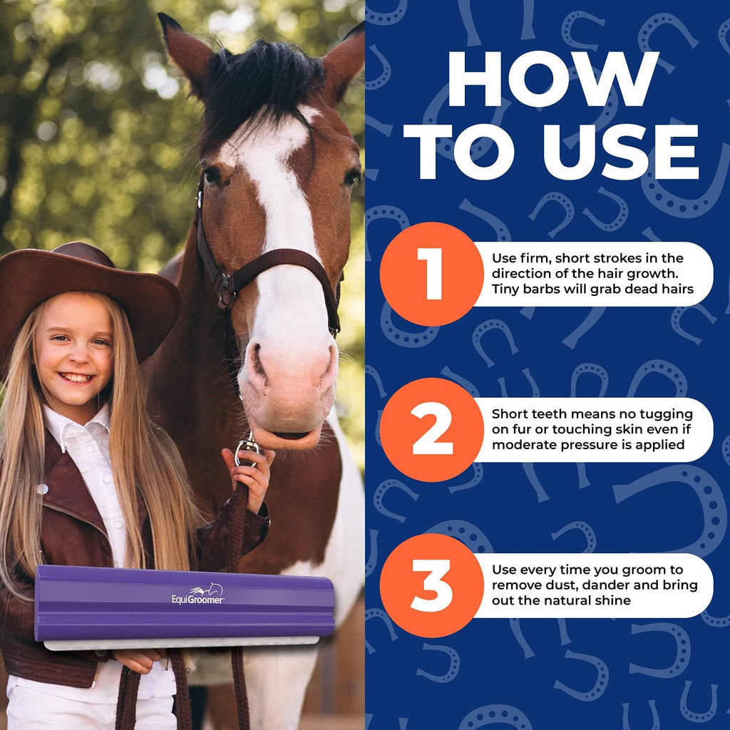 EquiGroomer 8-Inch Deshedding Brush for Dogs & Horses, Purple | Best for large dogs 50 lbs and up, plus horses and ponies, thick coats, stainless blade, gentle on skin 