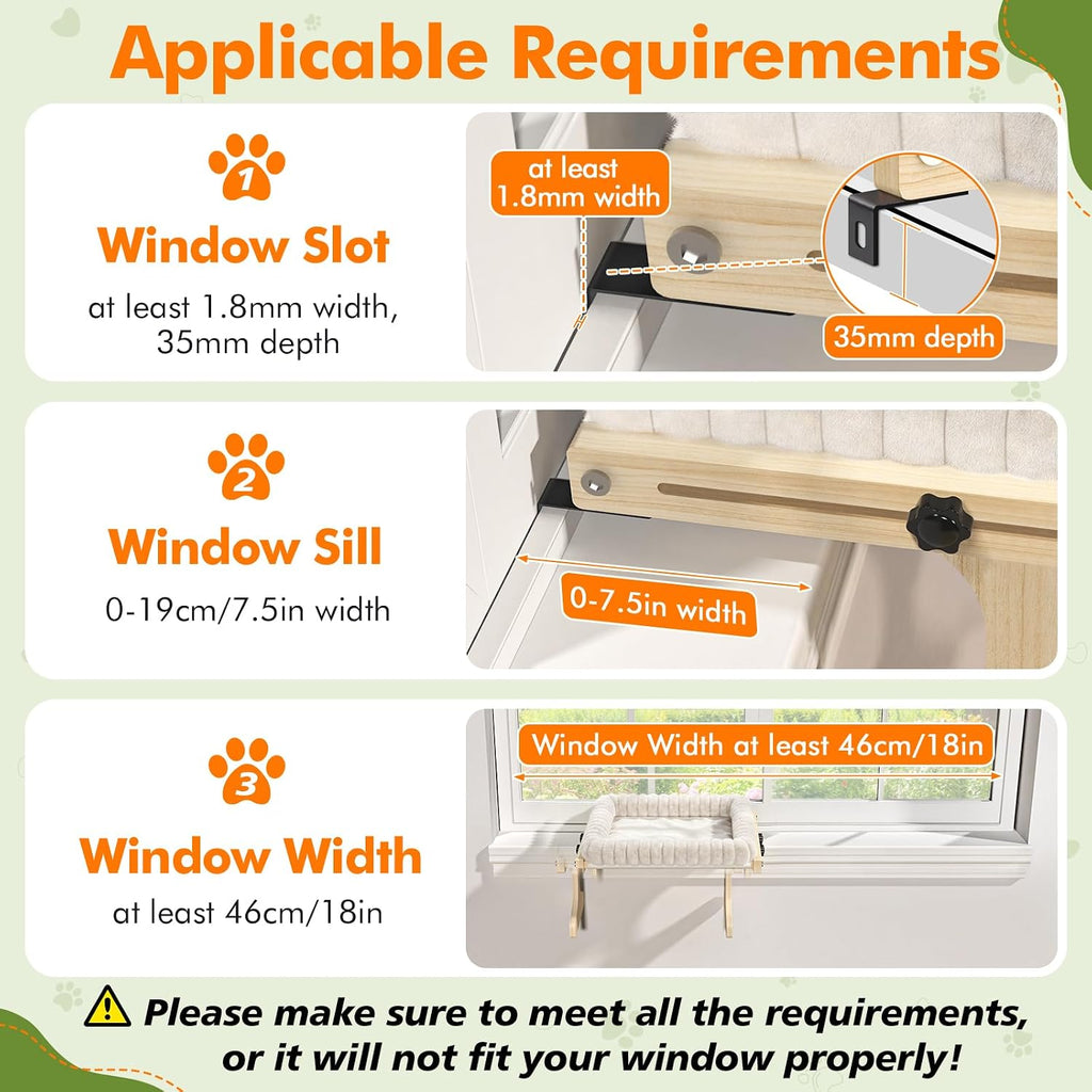 XiaZ Cat Perch for Window Cats Hammock Indoor Bed for Window Adjustable Wooden Frame Bird Watching Sunbathing Space-Saving Single Layer 18 * 16 * 9.4inch (Small Breeds Recommended)