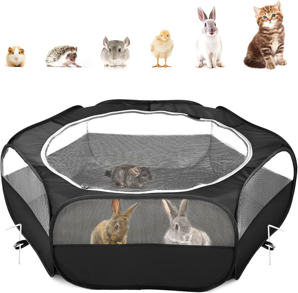 Pawaboo Small Animal Playpen, Waterproof Portable Pet Cage Tent, Black