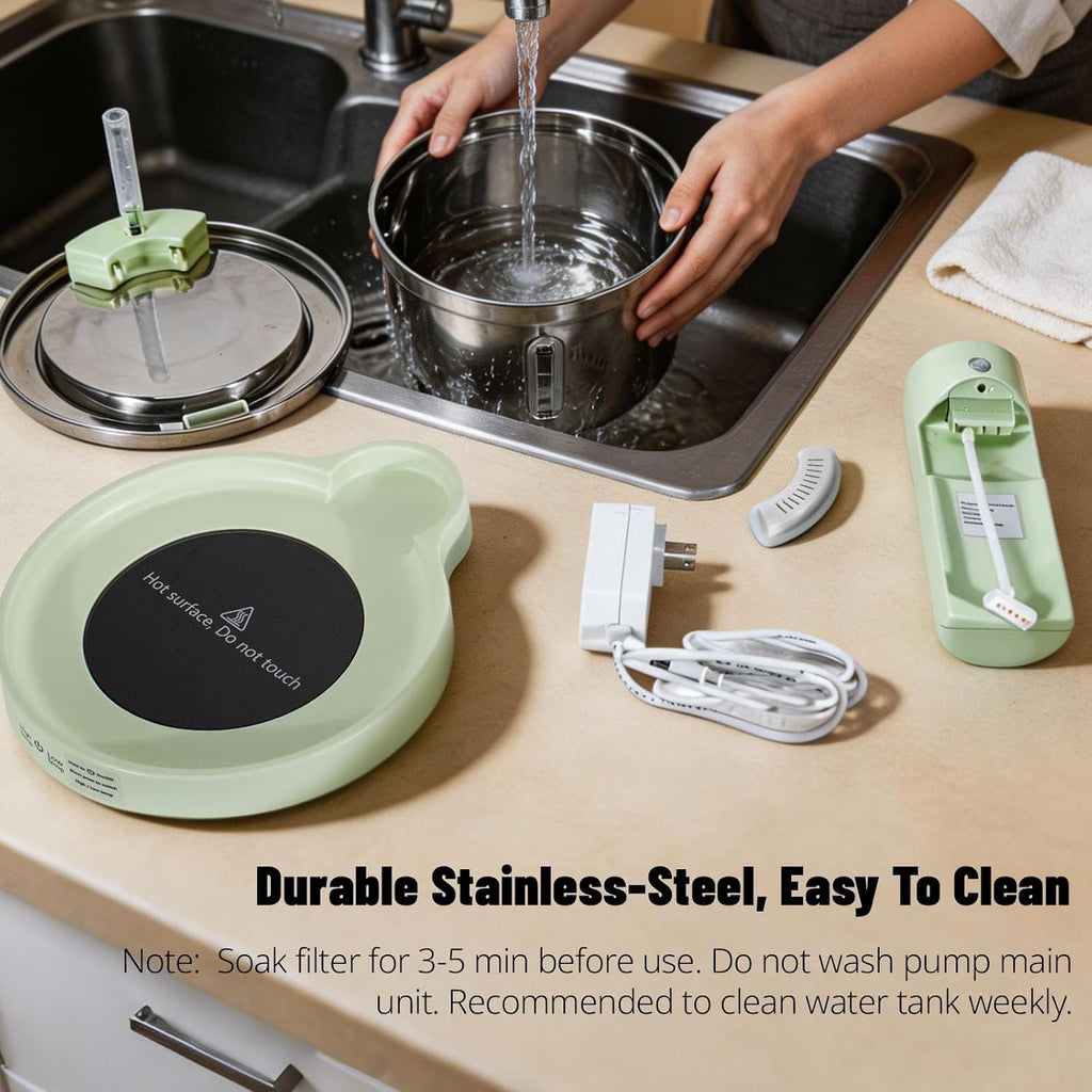 Wireless Stainless Steel Cat Water Fountain, 3L Induction Dispenser