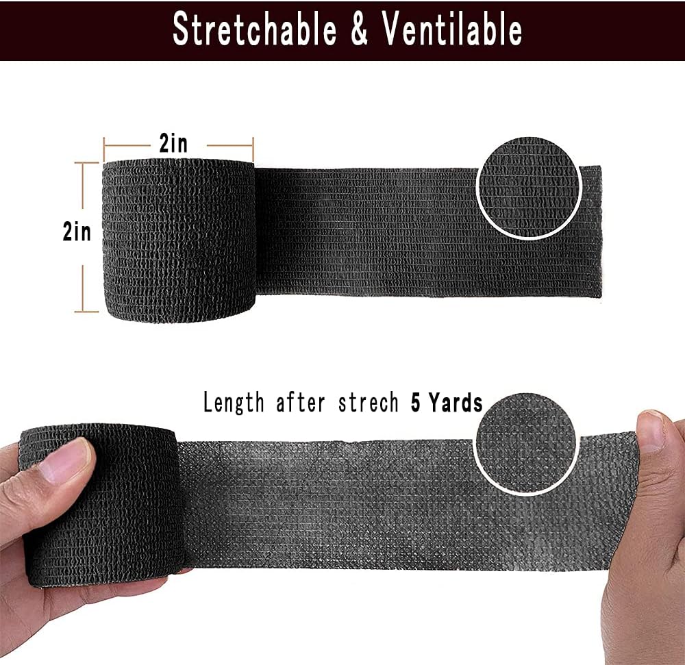 [6 Pack-2" x5Yards] MINGYUE Self Adhesive Bandage Wrap,Athletic Tape,Sports Tape,Wrist and Ankle Wrap Tape,Cohesive Bandage for Vet Tape(Black)