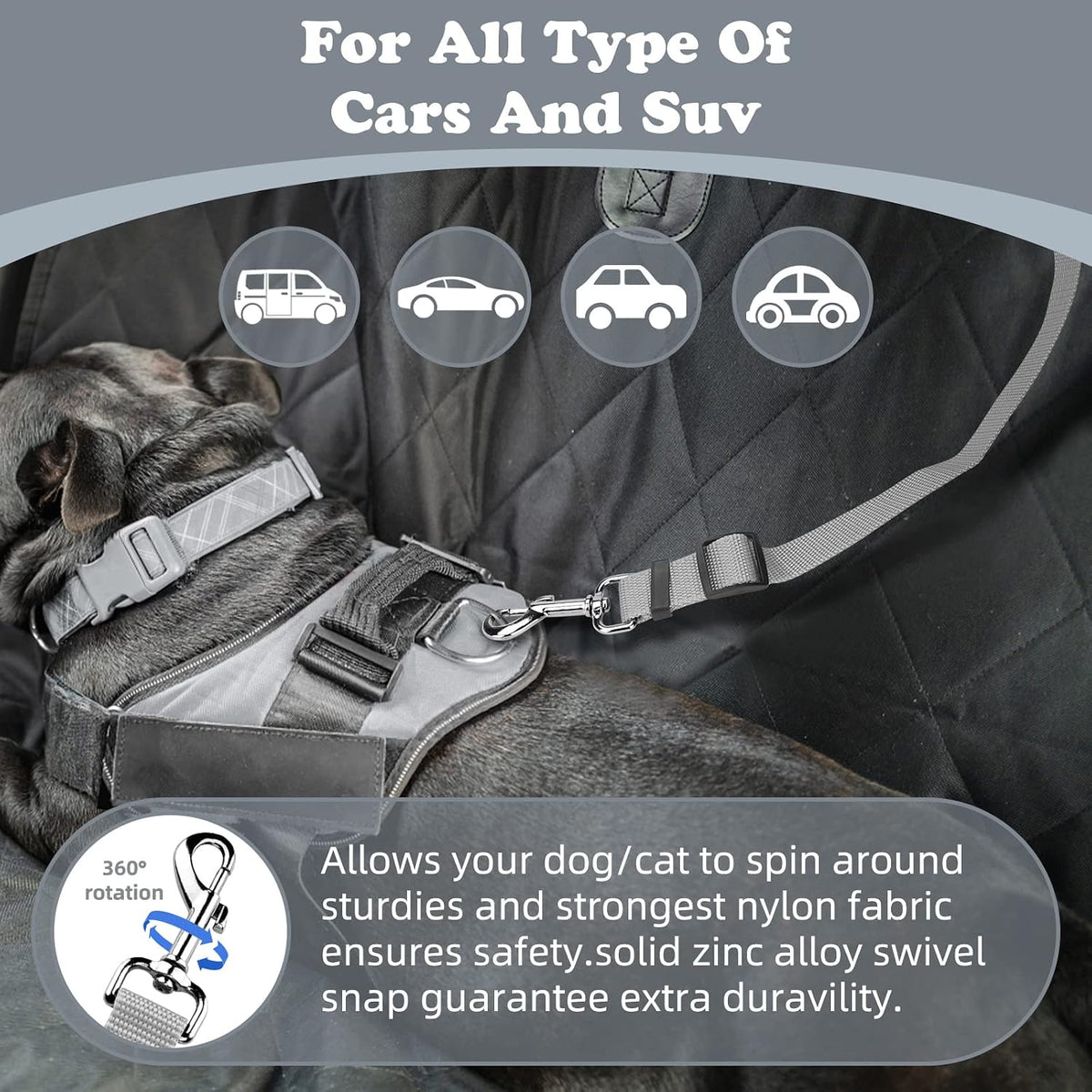 BWOGUE 2 Pack Dog Seat Belt for Car, Headrest Restraint Strap Set, Gray