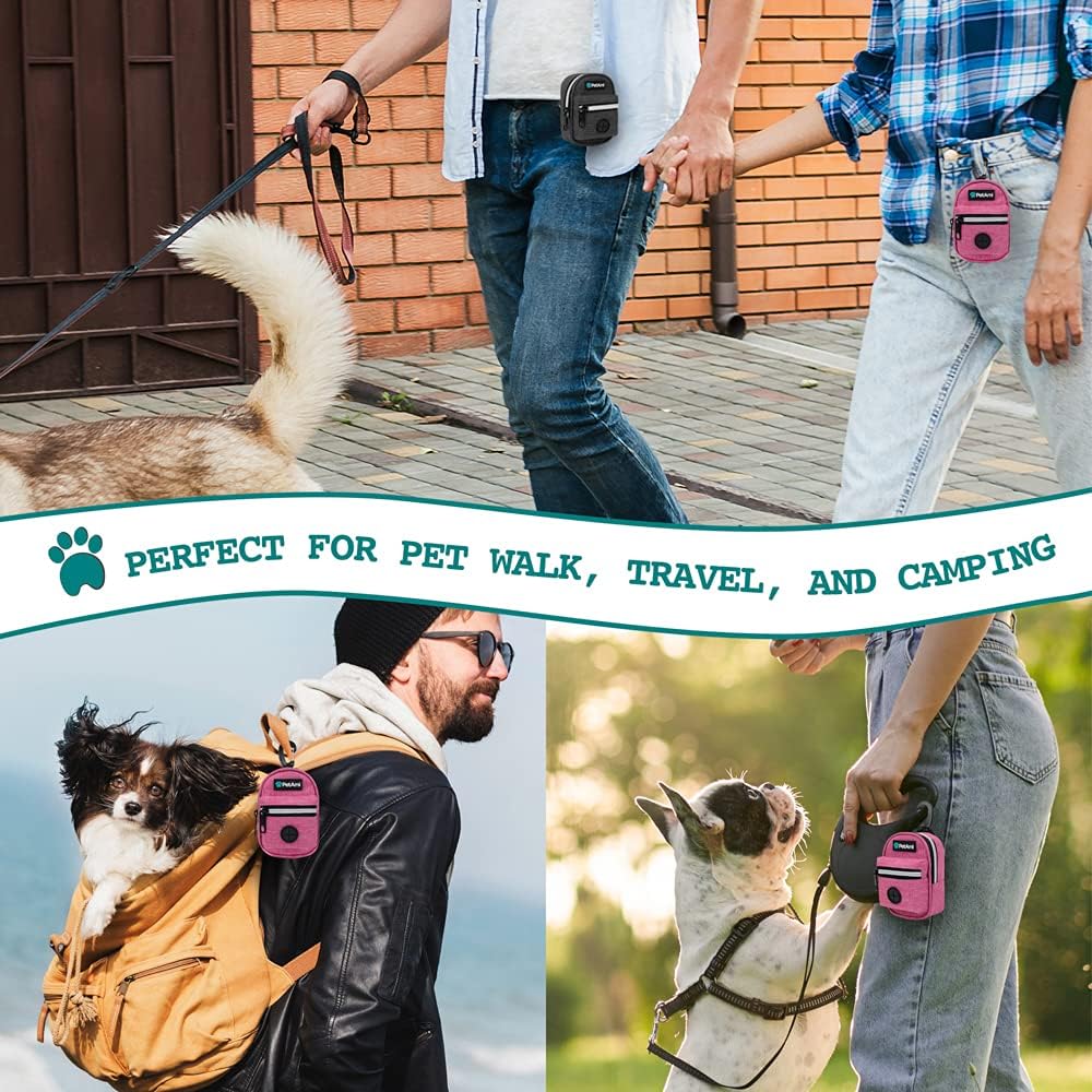 PetAmi Dog Poop Bag Holder for Leash, Waste Bag Dispenser Pet Pouch, Pink | Doggy Puppy Walking Accessories Travel Camping, Dog Treat Pouch Supplies Must Have, Doggie Poo, Jogging, Walks