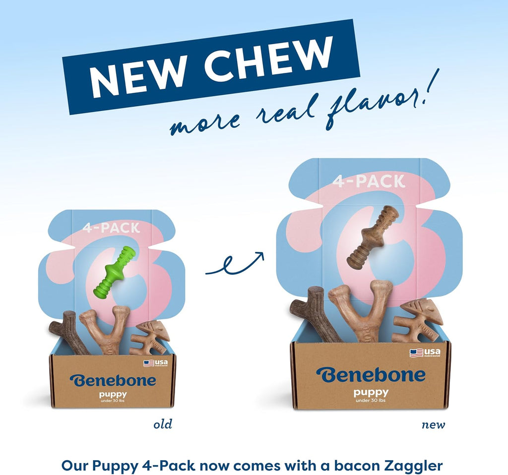 Benebone Dog Chew Toys for Gentle Chewers, Dog Bones, Small, Puppy (Pack of 32)