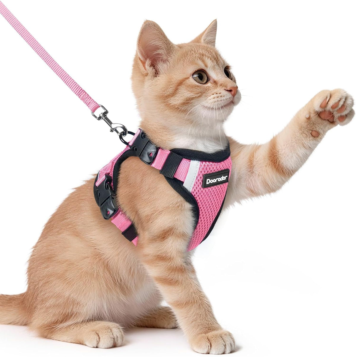 Dooradar Cat Harness and Leash Set with Neck Release Buckle, Pink