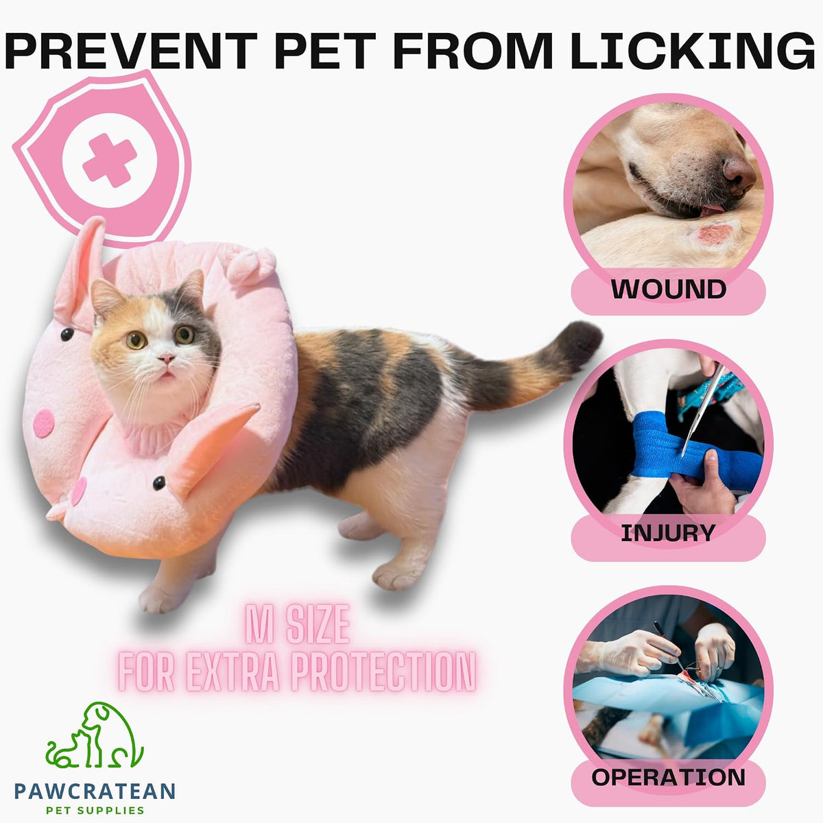 Adjustable Comfy Flower Style Elizabeth Collar for Cats Puppies Soft Recovery Cone Pet Protective Neck Collar (Pink Pig (Open Ring), Medium)