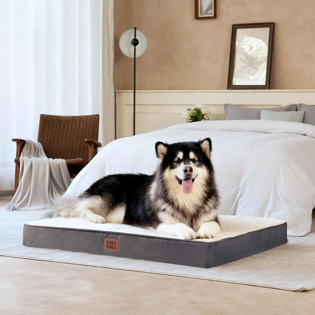 EHEYCIGA Orthopedic Dog Bed Large with Removable Washable Cover, 47IN Beige