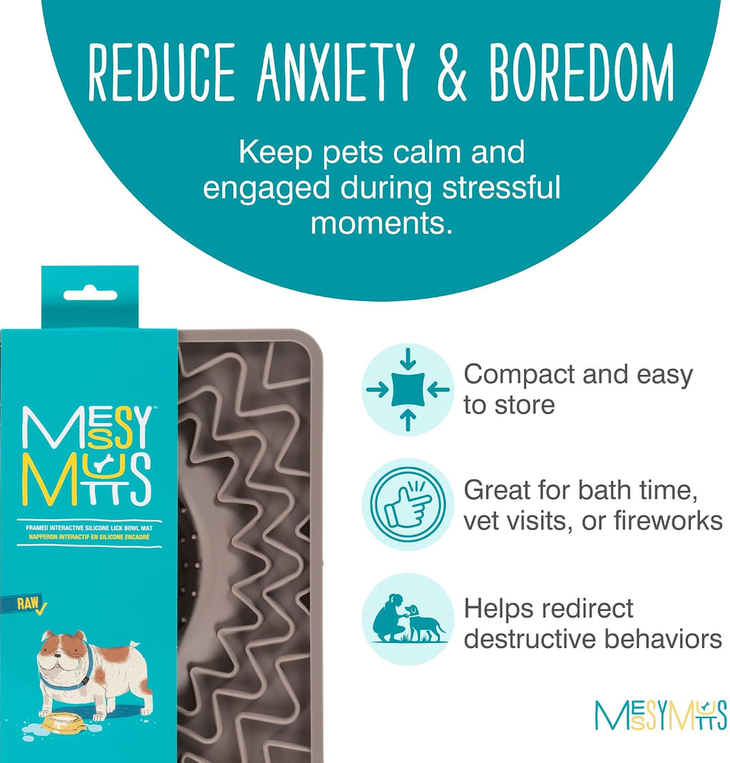 Messy Mutts Framed Lick Bowl Mat, 9.5 Inch, Center Bowl, Grey