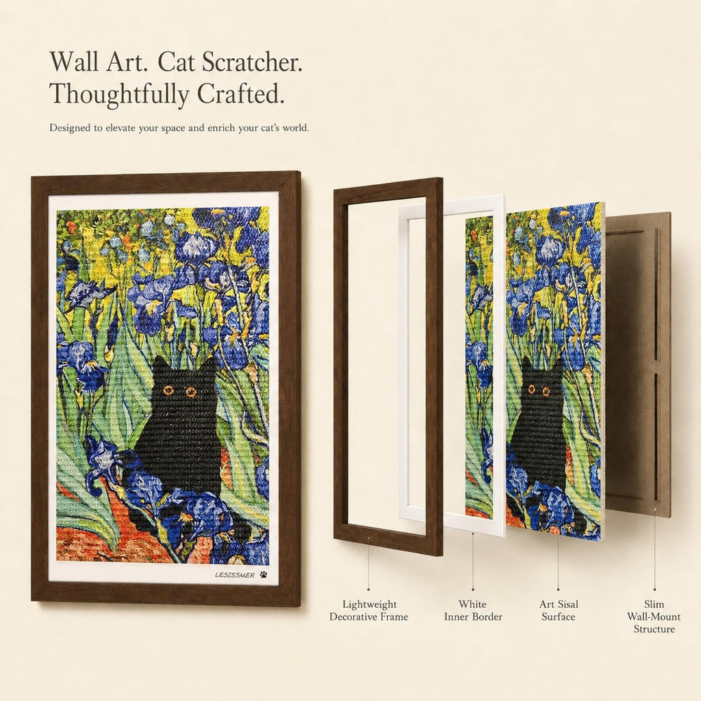 Wall Art Cat Scratcher, Framed Sisal Scratch Pad, No-Drill