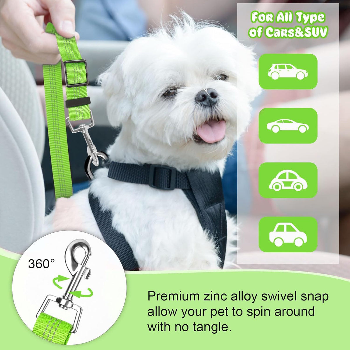 BWOGUE Dog Seat Belt for Car, Reflective Headrest Restraint Bungee Lead