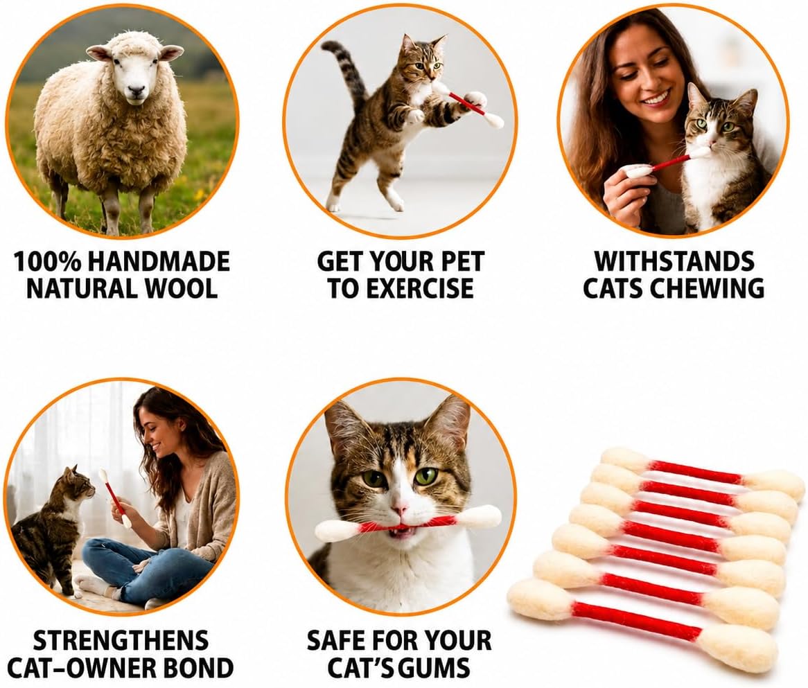Glaciart One Swabs Cat Toys with Catnip - 6 Pk | Durable for Chew, Cute Cat Toys Interactive Kitty for Boredom, Exercise, & Play | Filled w/Organic Catnip for Anxiety & as Digestive Aid | Gift Idea