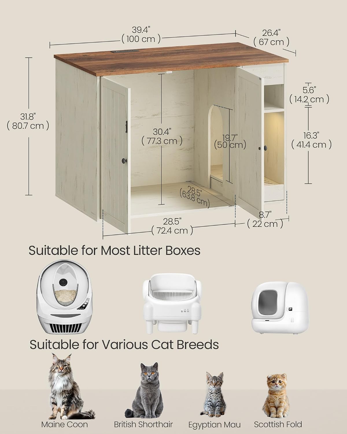 SONGMICS HOME Cat Litter Box Enclosure, Hidden Furniture