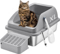 Feandrea 1 Pack Stainless Steel Cat Litter Box, for Cats up to 33 lb | High Sided Litter Tray with Open Top, Step, Scoop, Brush, Dove Gray, UPPT008GN01