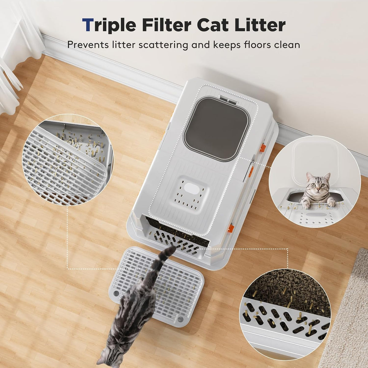 FURTIME Stainless Steel Litter Box with Lid, Enclosed Metal Cat Litter Box | XL Extra Large, Cat Box with High Sided Enclosure & Scoop, Big Cats, Front & Top Entry, Odor Free, Anti-Leakage, Silver