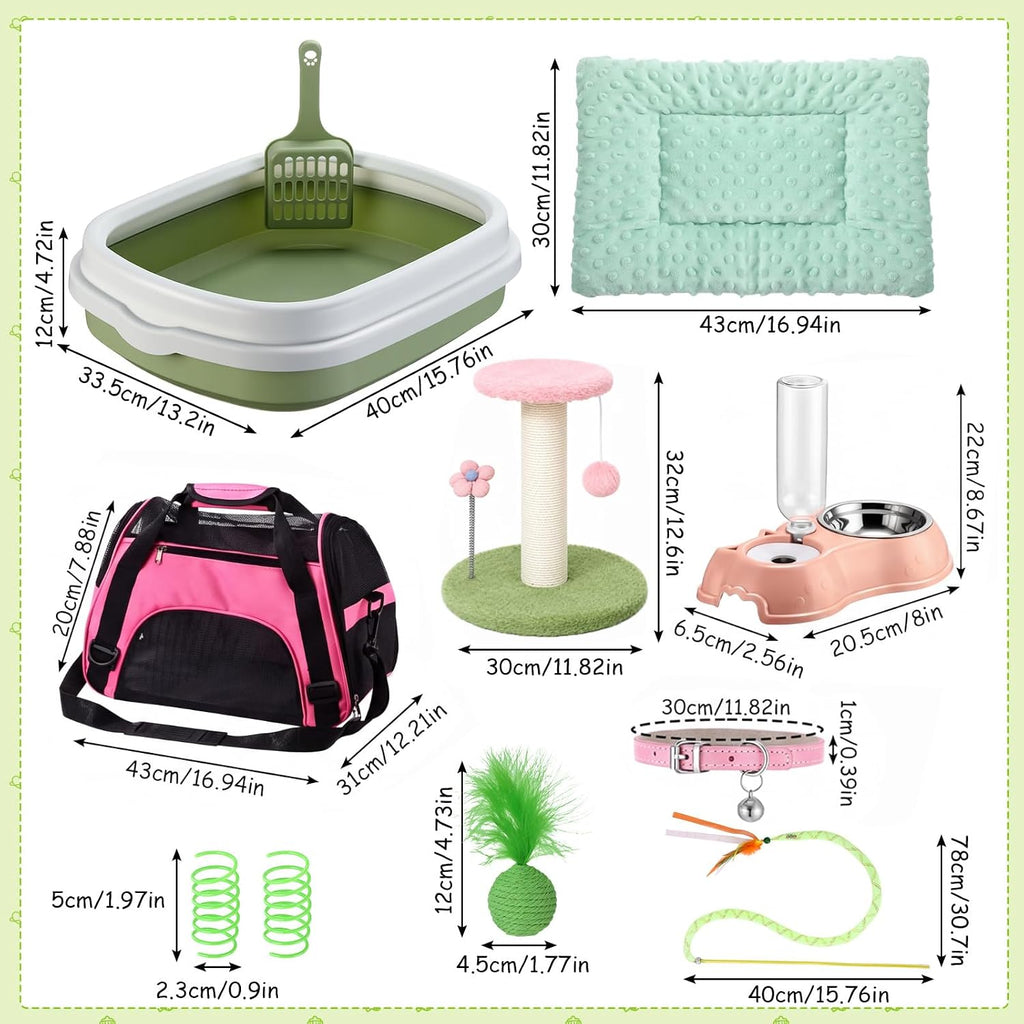 Eccliy 10 Pcs Kitten Starter Kit for Indoor, Classic, Medium, Pink Green