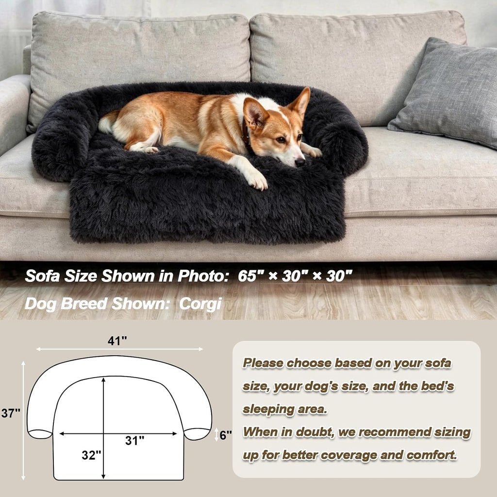 GGIB Calming Dog Bed Fluffy Plush Dog Mat for Furniture Protector with Removable Washable Cover for Large Medium Small Dogs and Cats (Medium, Black)
