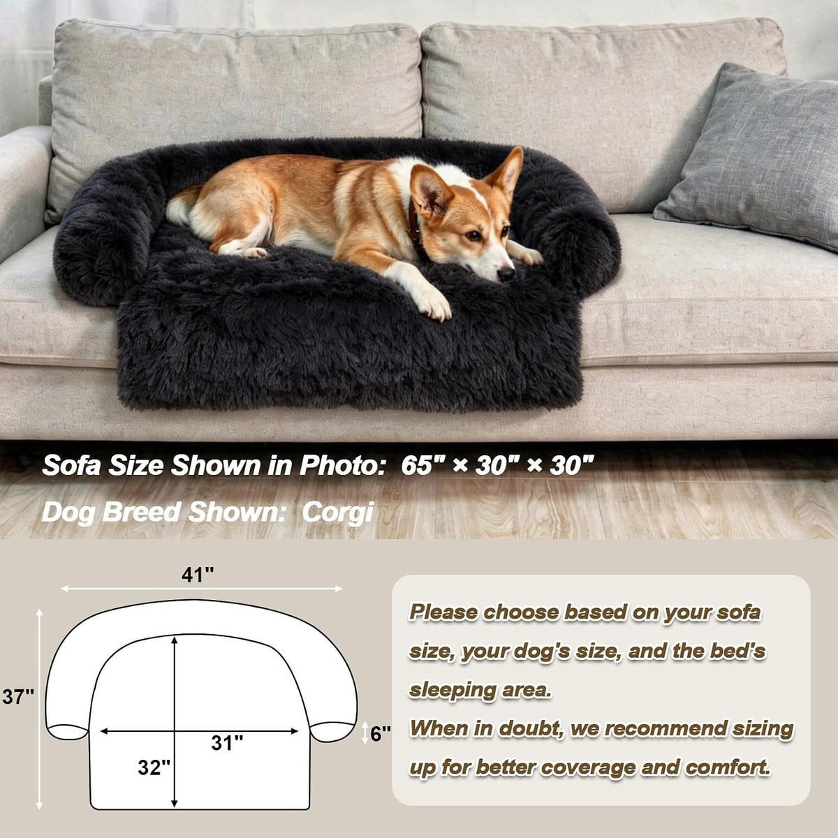 GGIB Calming Dog Bed Fluffy Plush Dog Mat for Furniture Protector with Removable Washable Cover for Large Medium Small Dogs and Cats (Medium, Black)