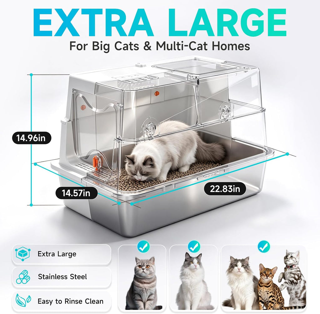 XL Enclosed Stainless Steel Litter Box, Grey