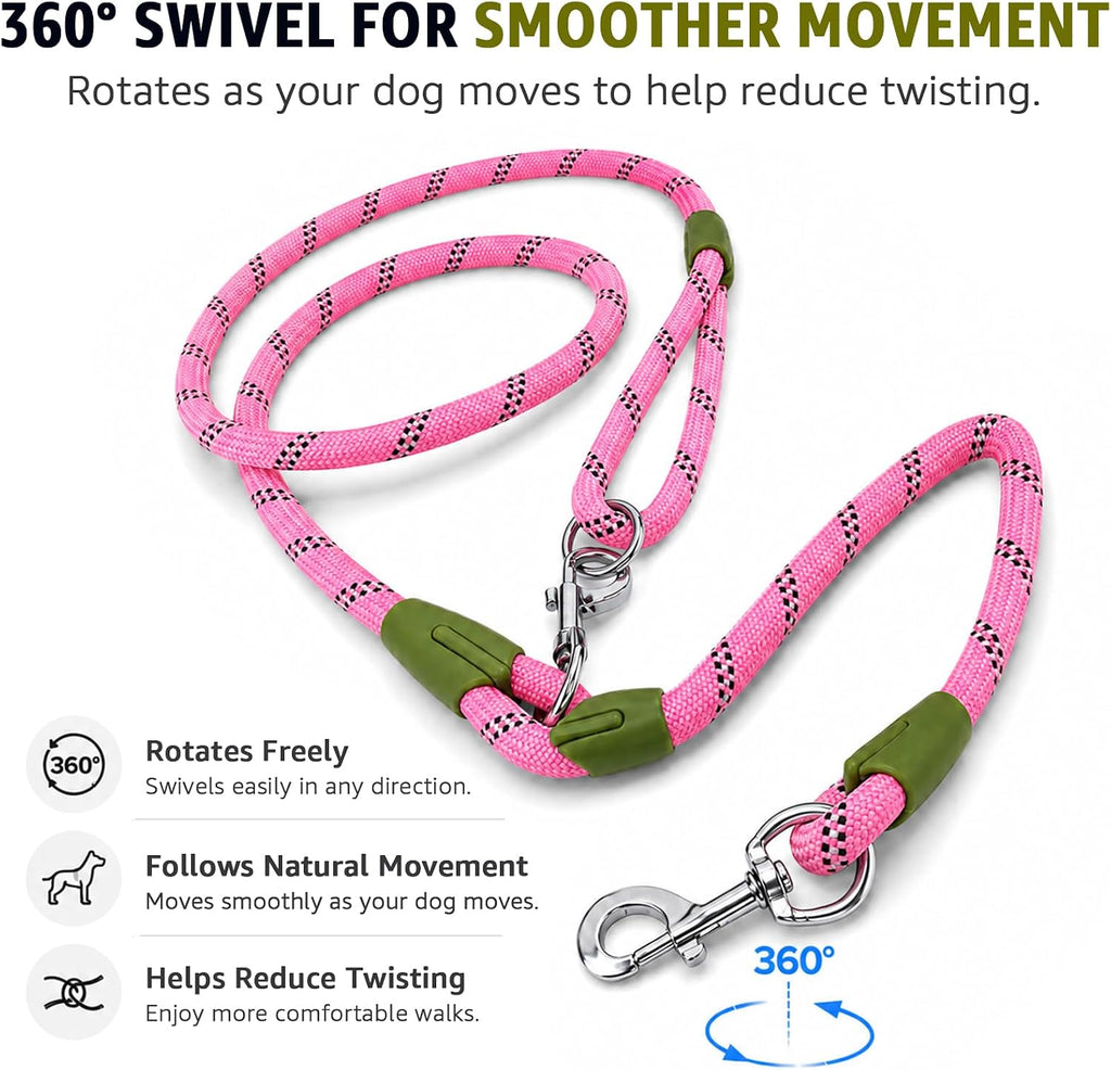 Hands Free Dog Leash Crossbody Dog Running Leash Handsfree Pet Rope for Hiking Training Heavy Duty Reflective Pet Walking Belt (Pink)