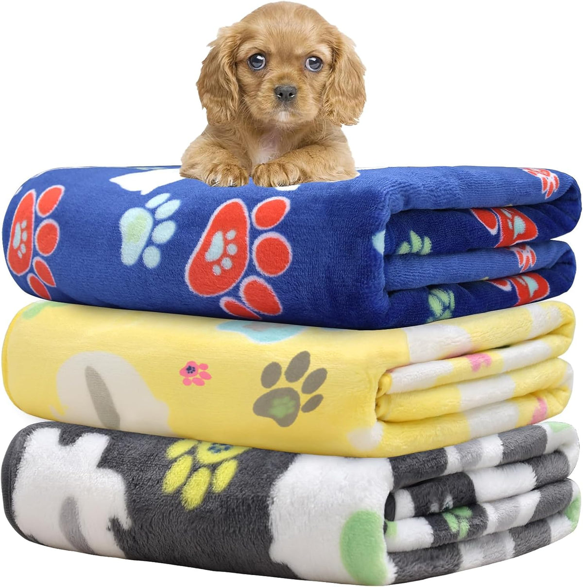 Rezutan Small Dog Blanket, Soft Puppy & Cat Flannel 3 Pack, 24"x20"