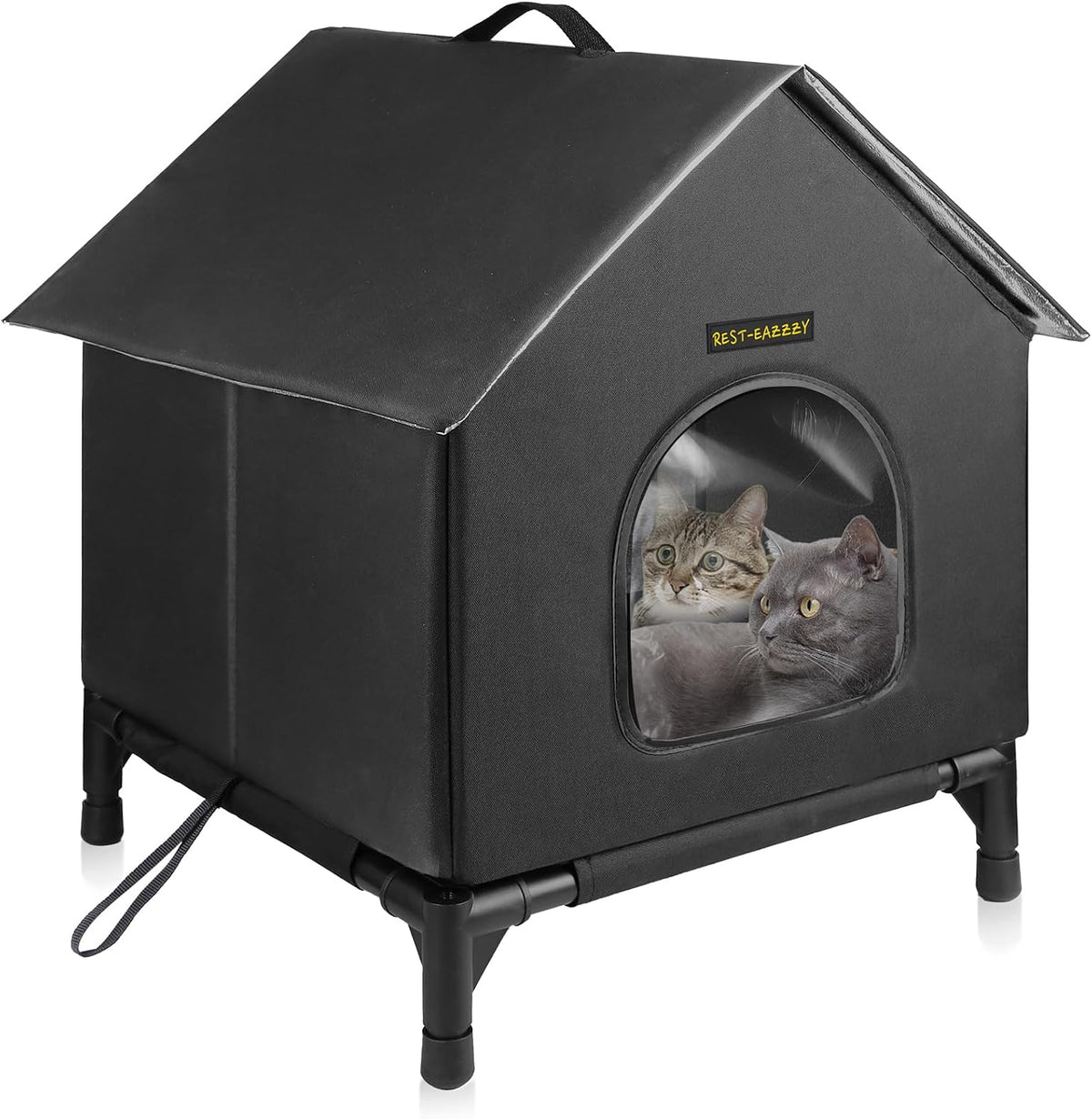 Rest-Eazzzy Cat House for Indoor and Outdoor Cats in Winter, Waterproof, Fully Insulated Shelter for Stray and Feral Cats, Great for Cat Houses for Outdoor and Cat Beds for Indoor Cats(Black, Medium)